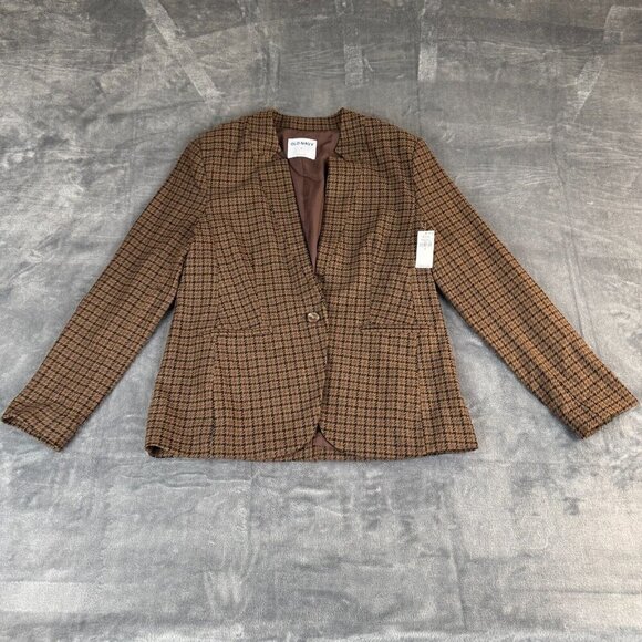 Old Navy houndstooth Small Brown Plaid Coat Dark Academia Preppy Grandpa Blazer - Picture 1 of 9